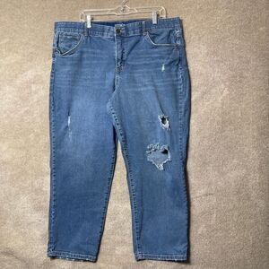 Terra Sky Jeans Womens 20W Blue Boyfriend Distressed Casual Luxe Vintage Retro